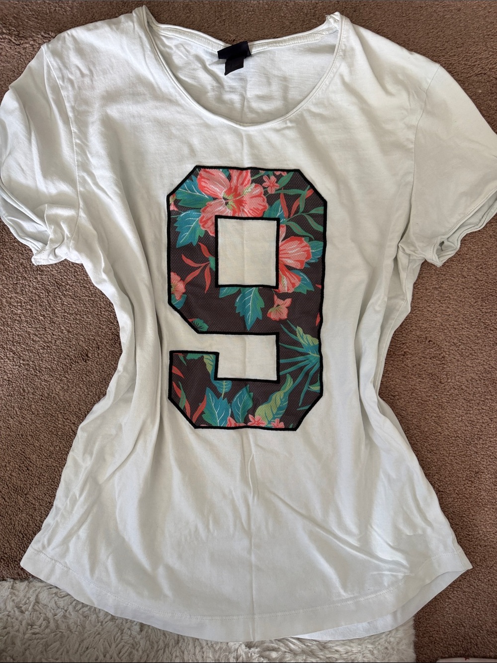 H&M White Short Sleeve Tee with Floral Number 9